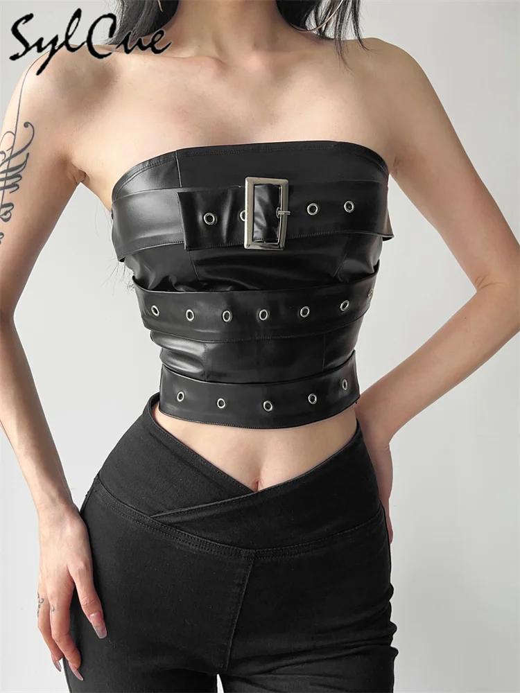 Classic Retro Matte Black Mysterious Sexy All-Match Personality Fashionable Summer Travel Cool Women Belt Chest Wrap Vest