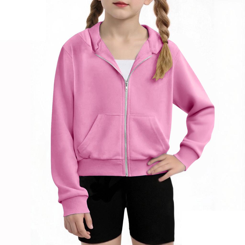 Children's Fashion Solid Color Long Sleeved Hooded Sweatshirt, Girls' Hoodie Jacket