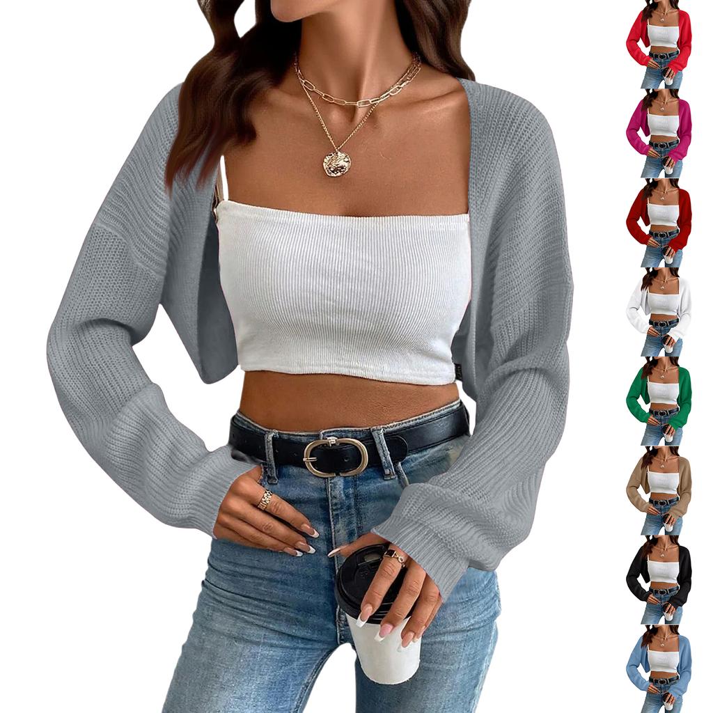 Women's Fashion Shawl-Style Knit Short Jacket Solid Color Cardigan Top