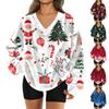 Women's Fashion Casual Long Sleeve Christmas Printed V-Neck Top Sweatshirt