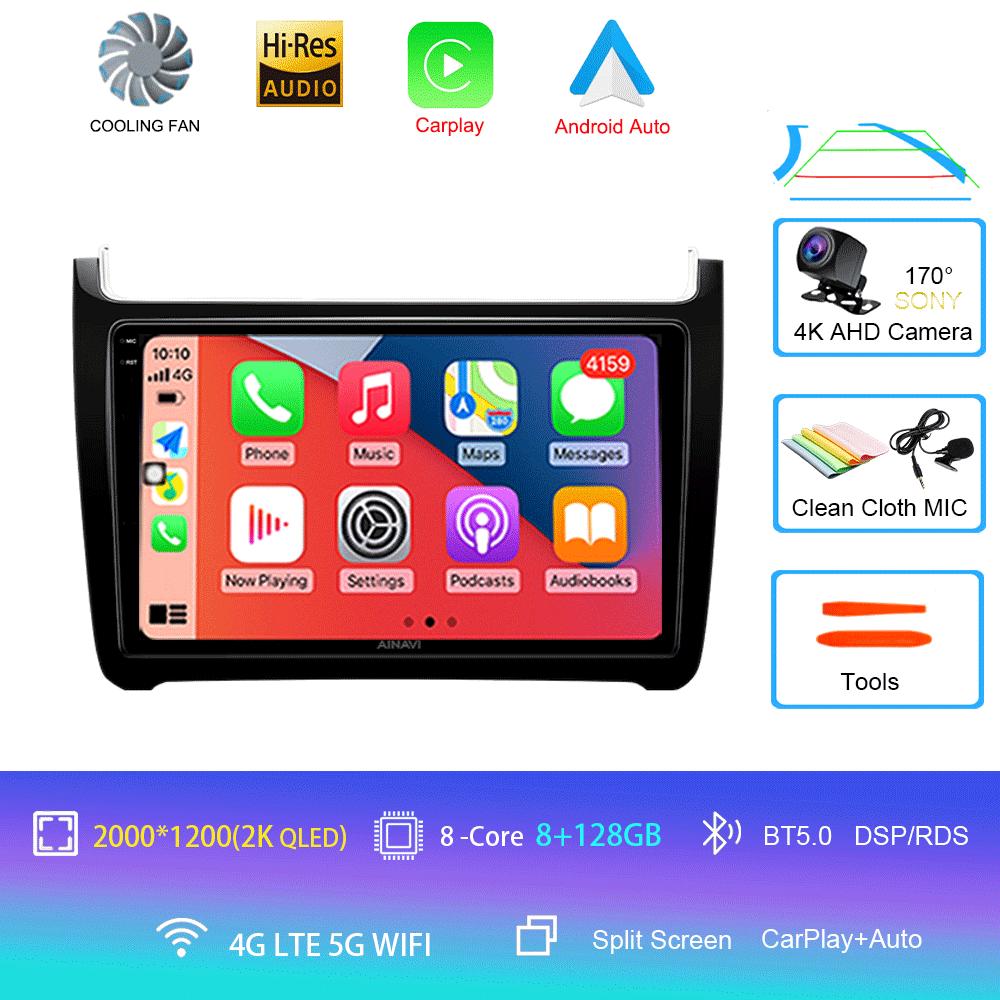 Автомобильное радио Android 14 Carplay 4G+Wifi для Volkswagen VW polo 5 sedan 2008-2020 Мультимедийный плеер Стерео GPS 2 Din DVD Головное устройство