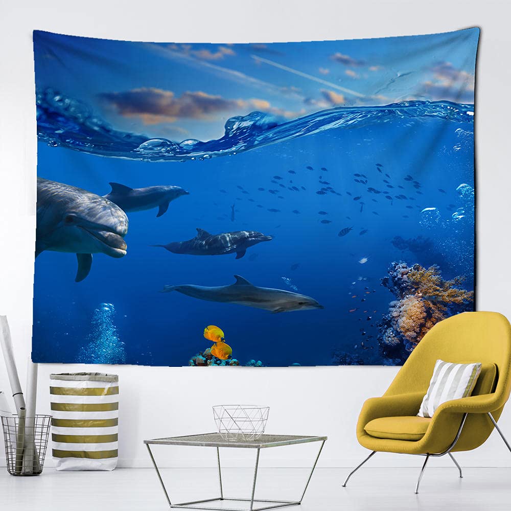 Ocean Dolphin Tapestry Wall Hanging Funny Sea Life Tapestry Wall Hanging Bedroom Whales Dolphin Wall Tapestry Living Room Decor