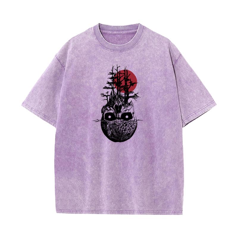 Creative Skull Tree Combed cotton womens Tees Printed On Thanksgiving Day Washed Tshirts Newest Crew Neck Washed Tee Shirts