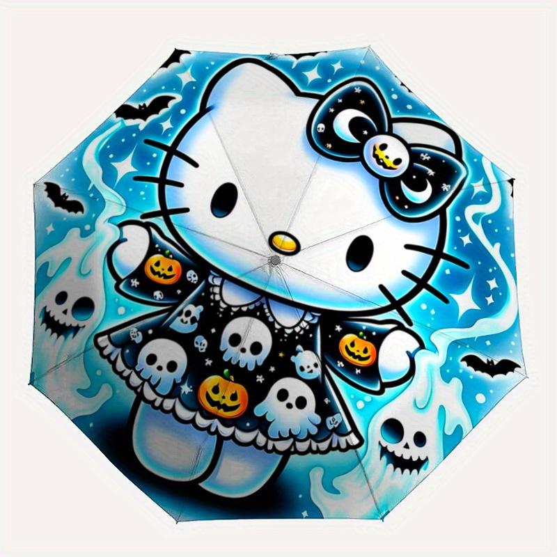 1pc Creative Ghost Hello Kitty Halloween Cartoon Umbrella, Portable 3-Fold Compact Umbrella, Suitable for Camping, Hiking and Travel, Ideal Easter Bir