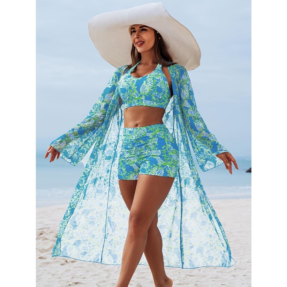 2025 New Stylish Bikini Three-Piece Set with Cover-Up