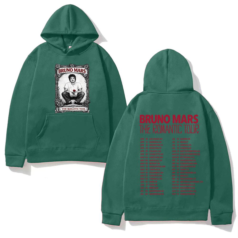Bruno Mars Romantic Tour Hoodie Pop Soul Concert Hooded Retro Music Fan Merch Tour Outfit Autumn/Winter Clothing Fleece Hooded Mens womens clothes
