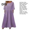 Summer Dress with Pockets Round Neck Loose Waist Short Sleeves Calf Length Solid Color Midi Dress for Work School Dating