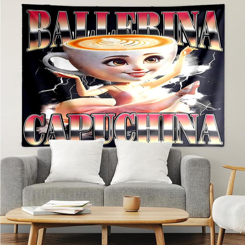 Ballerina Cappuccina Tapestry for Bedroom Aesthetic Classroom Tapestries Wall Hanging for Living Room Dorm Office,Ideal Creative Gift