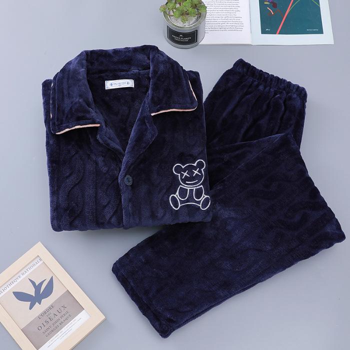 Мужская пижама из кораллового флиса больших размеров: Плотный фланелевый костюм на осень и зиму