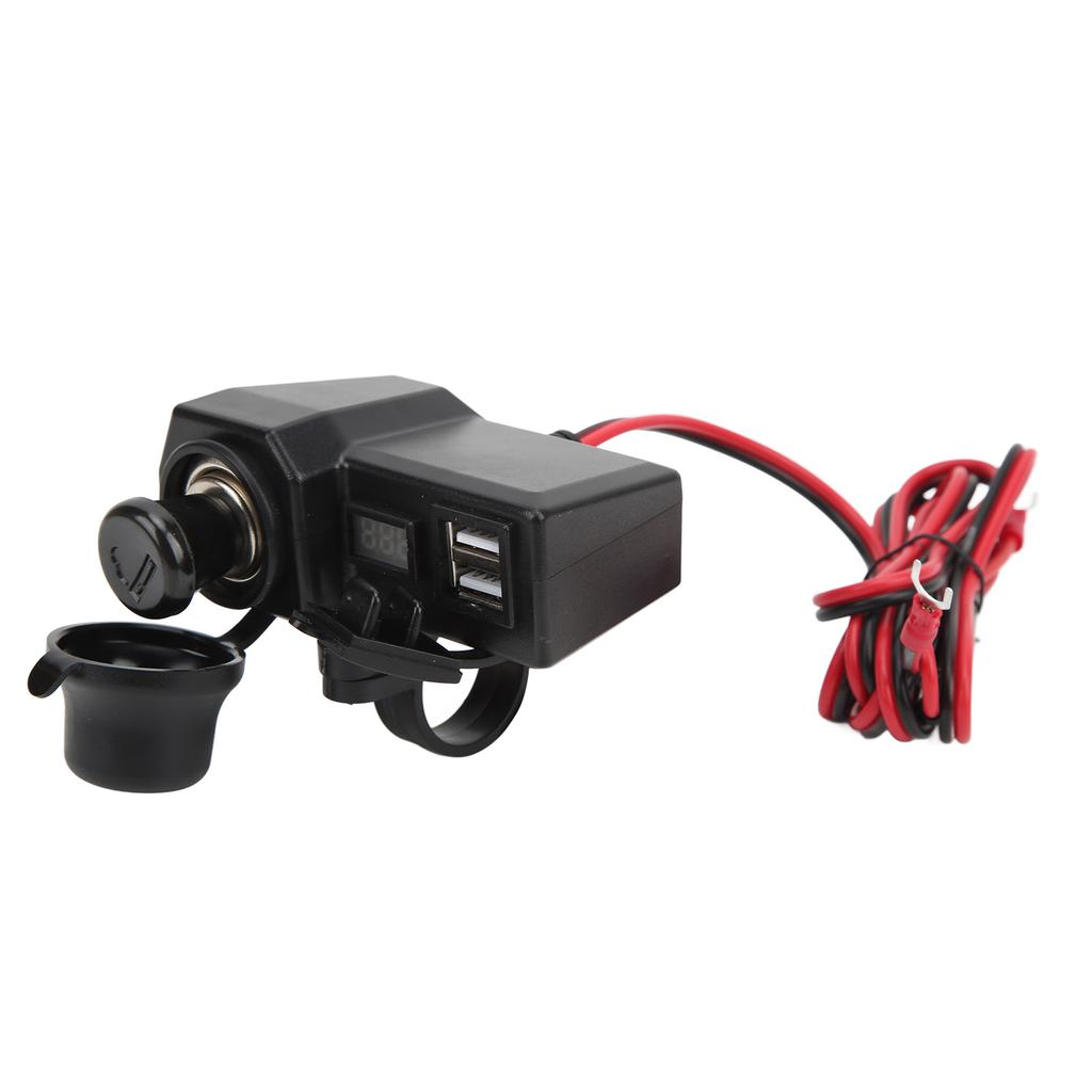 Motorcycle Phone Charger Multifunctional Dual USB Adapter 10?24V with Red Digital Display Voltmeter