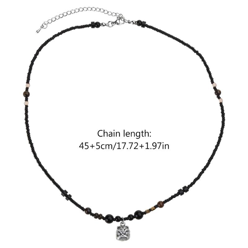 Dainty Lion-Pendant Necklace Tiny Beaded Chain Choker Chinese Style Lion-Charm Clavicle Chain Chinese Style Jewelry Gift