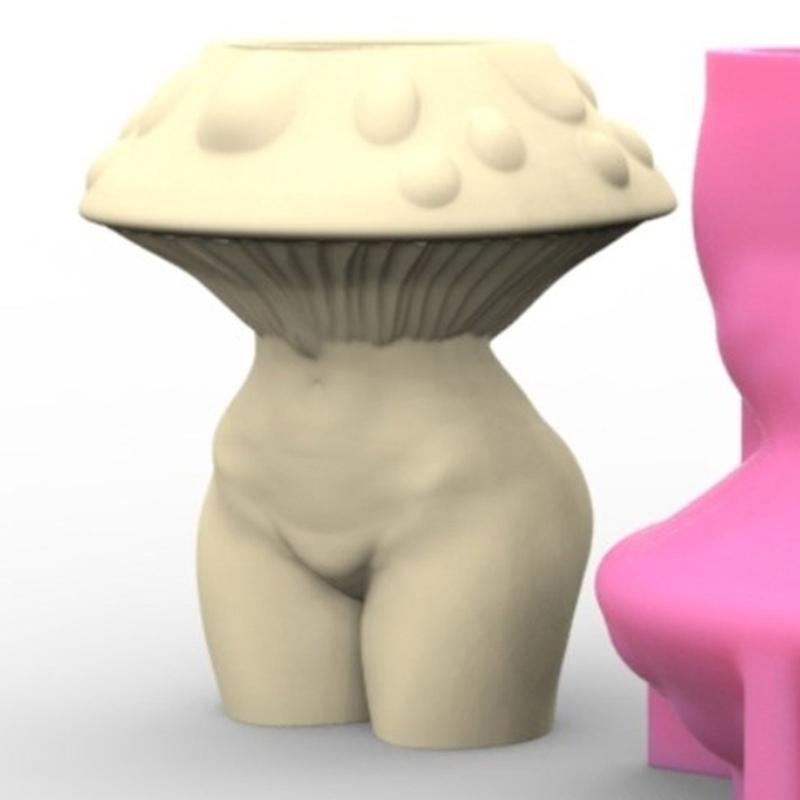 Silicone Vase Molds Flower Bottle Mold Mushroom Woman Shape Unique Flowerpot Molds Silicone Texture for Craft Vase