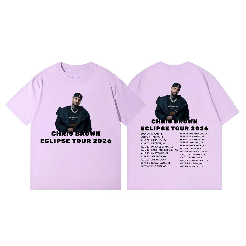 Графическая футболка Rapper Chris Brown Eclipse Tour 2026 Модная хип-хоп футболка с коротким рукавом Унисекс Женская Повседневная Свободная Хлопковая Футболка