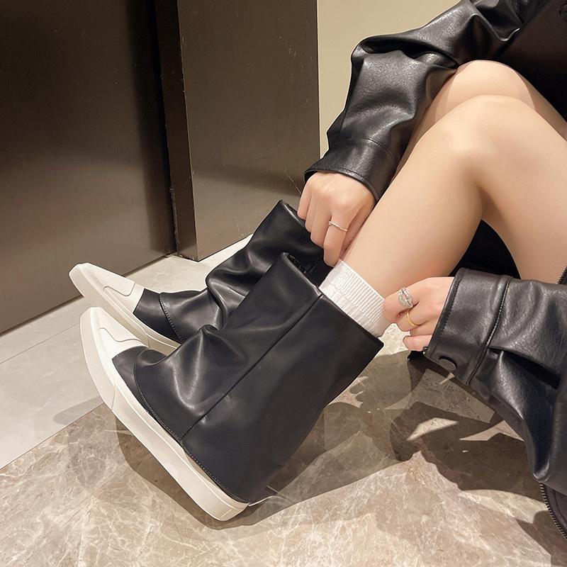 Модные женские модные плоские хлопковые ботинки зимние новые заостренные с кожаной вставкой рукав толстая мягкая подошва нескользящие короткие ботинки