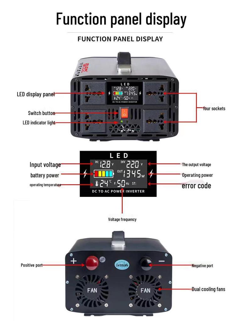 Автомобильный инвертор высокой мощности 12 В/24 В в 220 В с чистой синусоидой - Интеллектуальный преобразователь