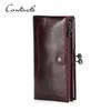 Genuine Leather Women Long Wallet Metal Frame Credit Card Holder Hasp and Zipper Woman Coin Pocket Purse RFID Wallet With 7 Inch Phone Pocket