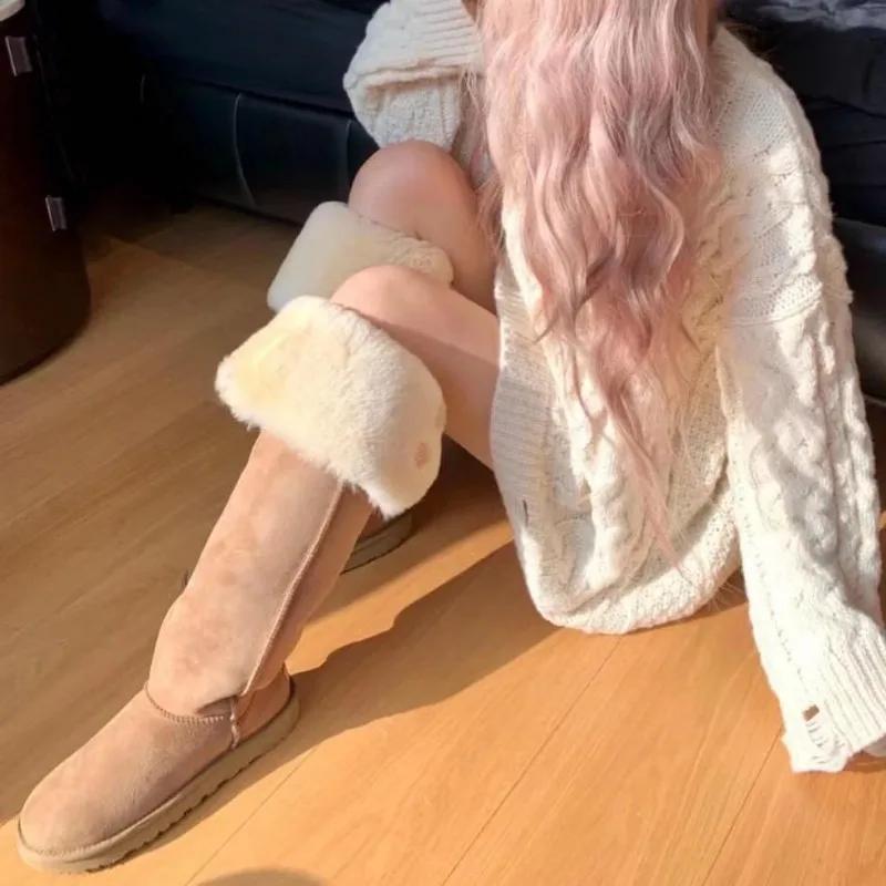 Зимние сапоги из овчины и шерсти, высокие сапоги, ботинки, женская обувь, утеплитель для зимнего отдыха на открытом воздухе