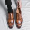 Fashion New Brown Men Dress Shoes Derby Shoes Square Toe Lace-up Business Black Handmade  Zapatos Mujer
