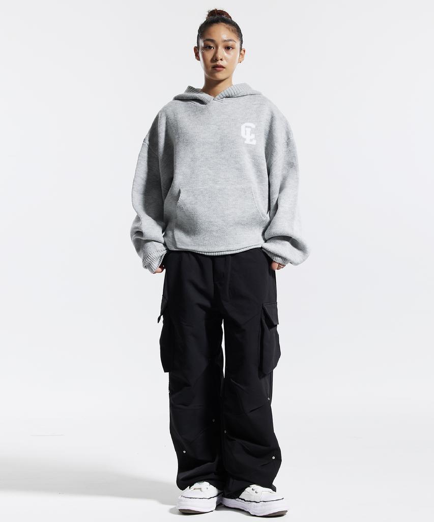 CREAM SODA LAB Cl Washed Graphic Jacquard Hoodie Knit Gray
