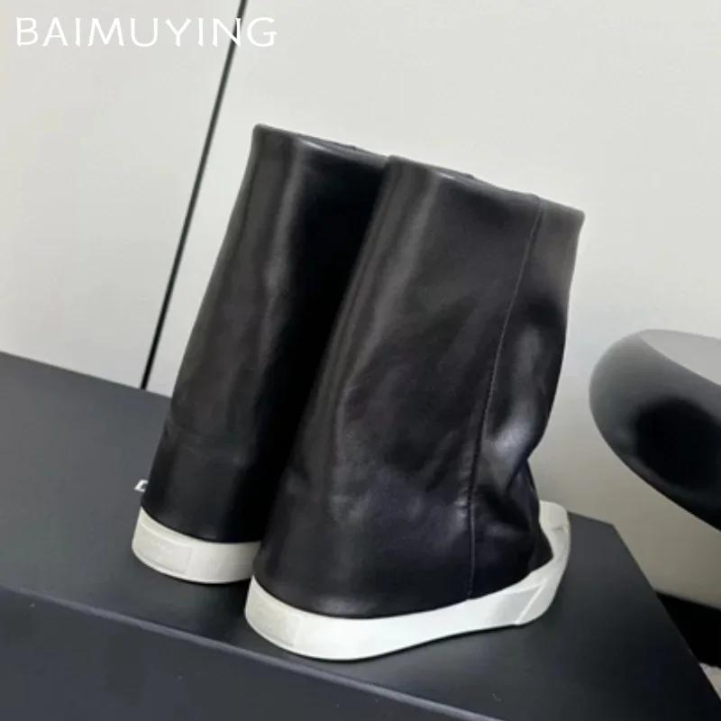 Women High Boots Flats Pointed Toe Leather Shoes 2024 Trend Winter Brand Ankle Boots Women Knee High Motorcycle Botas De Mujer