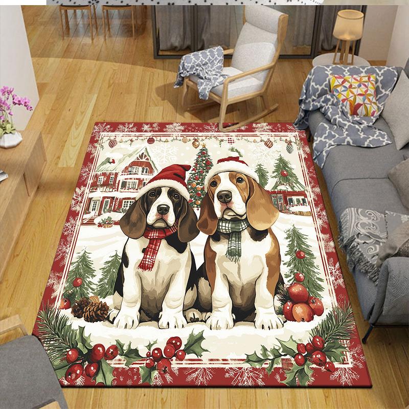 Christmas dog Home Sofa Decoration for Living Room & Bedroom, Non‑Slip Play Flannel Floor Mat for Game Room