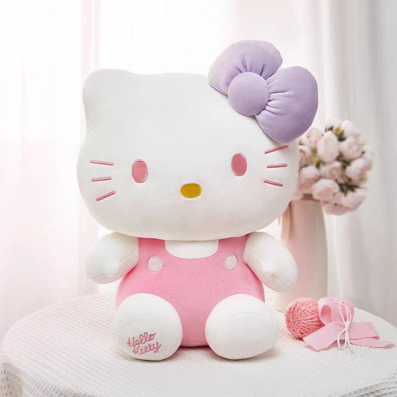 Официальная плюшевая игрушка Sanrio Hello Kitty с фиолетовым бантом, мягкая набивная кукла, подарок на день рождения для девочек, Кавайная игрушка с лицензионным персонажем