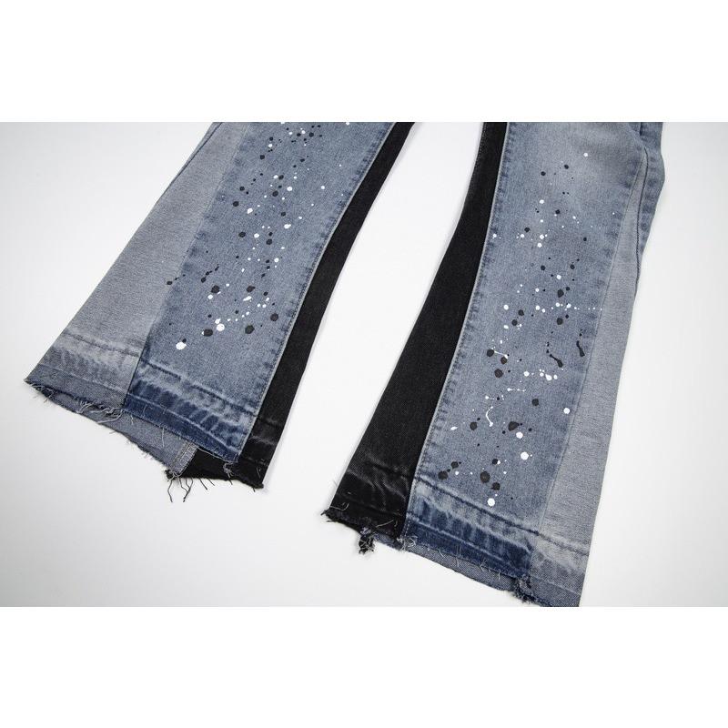 RogueWave High Street Washed Jeans Retro Personalized Straight-leg Splicing Flared Pants Trendy Denim Trousers