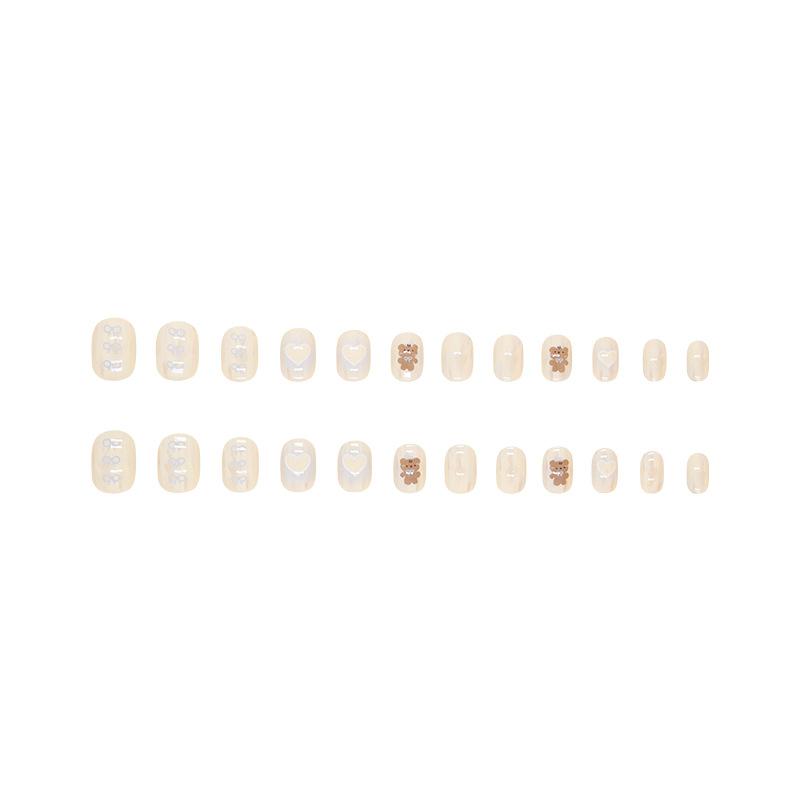 Children's wear nail removable love bow nail art piece nail patch short small fresh nail art 24 pieces