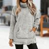 Women's Turtleneck Pullover Sweater, Soft And Comfortable, Double-sided Fleece, With Pockets, Long-sleeved Top