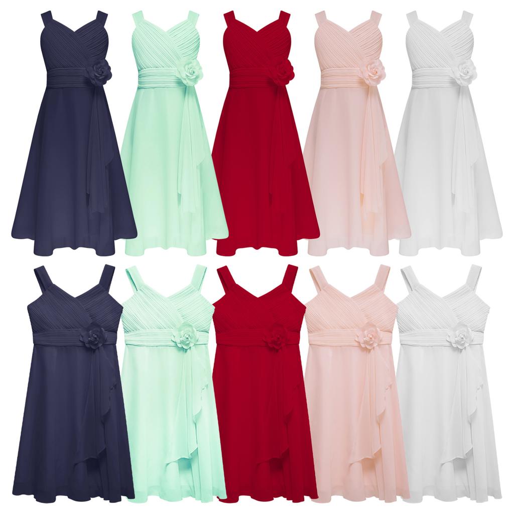 Festive Girls Dress Summer Bridesmaid Flower Girl Dress Children’s Chiffon Elegant Party Dress