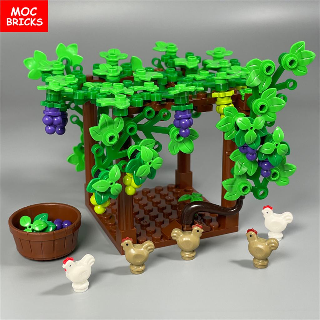 MOC Bricks Square Grape Trellis City Farm Vineyard Garden Scene Accessories Educational Building Blocks Model Kids Toys Gifts