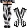 Winter Socks Gloves Set Striped Keep Warm Regular Fit Solid Color High Socks Arm Sleeves Set for Daily Wear