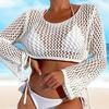 Женская накидка с круглым вырезом и длинным рукавом, сетчатый дизайн, быстросохнущая дышащая блузка, свободный крой, пляжная одежда