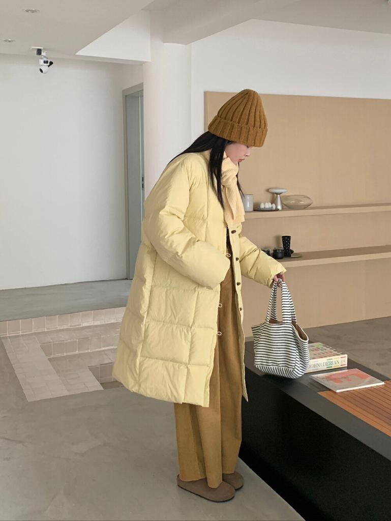 Длинная роговая пряжка пуховик женский 2024 зима новый высококачественный милый свободный теплый пиджак