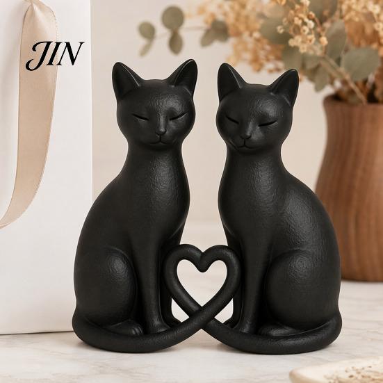 Healing Cat Statue 3D Printed Couple Figurine, Minimalist Heart-Shaped Sculpture, With Heart Hollow Design Romantic Ornaments for Home Office