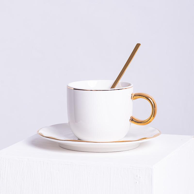 Light Luxury Coffee Cup And Saucer Set, Creative Gold-Painted Ceramic Cup, Afternoon Tea Cup, Gift Cup.