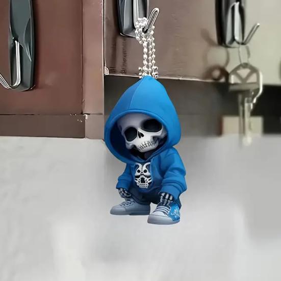 Hoodie Skull Acrylic Hanging Decoration Home Indoor Christmas Tree Car Rearview Mirror 2D Flat Dog Cat Hanging Ornament Cartoon Animal Pendant