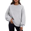 Fall Winter Women Sweatshirt Thickened Plush Round Neck Solid Color Loose Split Hem Pockets Pullover Mid Length Warm Sport Daily