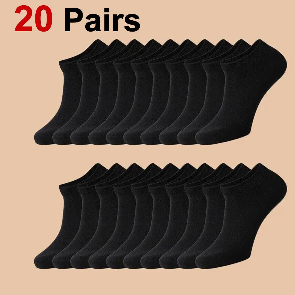 20 Pairs Men's Boat Socks Business Sport Sweat Absorption Mature Summer Autumn Solid Color Non Pilling Versatile Ankle Socks