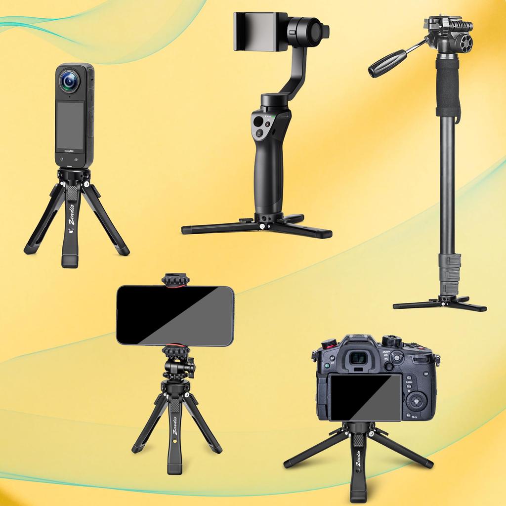 Zeadio Metal Camera Mini Height Adjustable Desktop Vlogging Tripod Stand for Smooth Osmo Vimble and Stabilizer Head Compatible with All Cameras