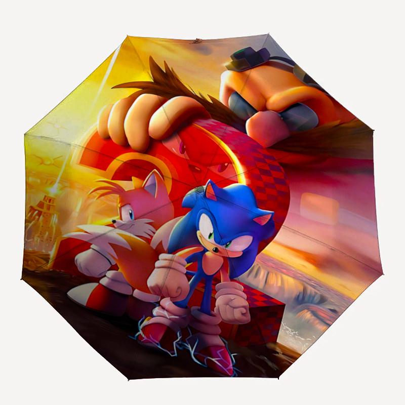 1pc Dynamic Trio in Action Sonic Tails and Knuckles Pattern Automatic Umbrella is Fashionable and Good-Looking, Suitable for Travel and Daily Use.G027