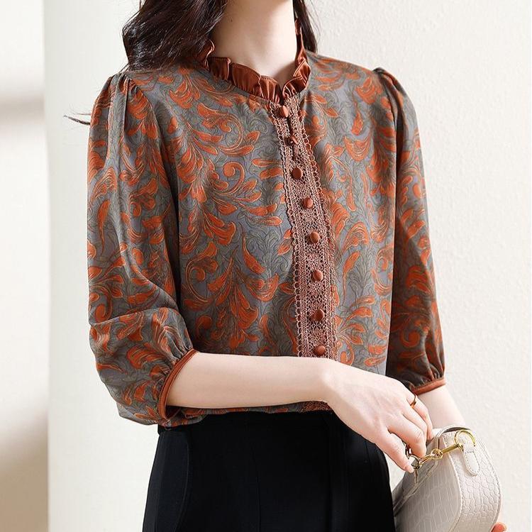 Рубашка с принтом женская летняя большого размера женская кружевная рубашка со средним рукавом свободный шифоновый топ