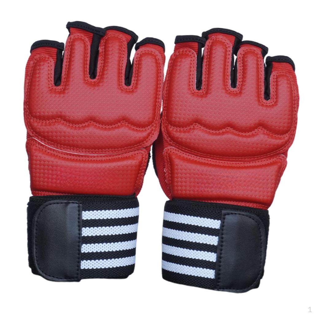 2 Pieces Boxing Gloves Red Half Finger PU Lightweight Sparring Gear Mitts for Unisex Women Men Adult