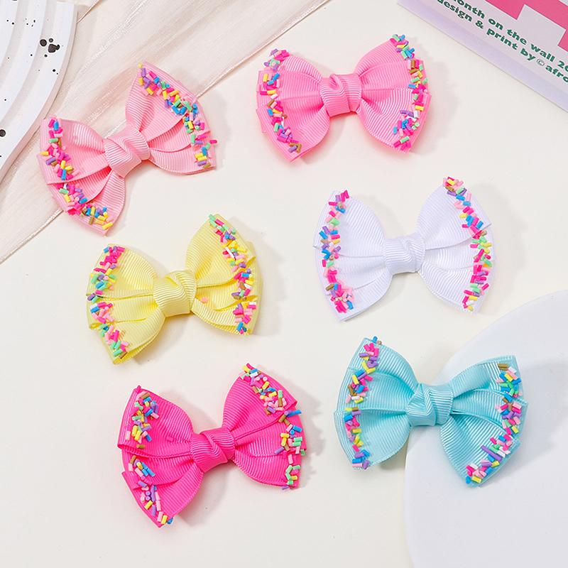 2/6Pcs Baby Solid Hair Bows Hair Clips Ribbon Bow Hairpin For Girl Cheer Bowknot Barrettes Children Headwear Hair Accessories