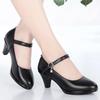 Black Work Shoes Women's Comfortable Medium Heel Professional Shoes Soft Sole Non-slip Women's Leather Shoes Thick Heel Round Head Single Shoes Women