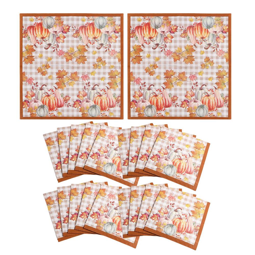 Halloween Pumpkin Maple Leaf Thanksgiving Theme Pumpkin Napkins Disposable Tableware Maple Leaf Pumpkin Pattern Napkins