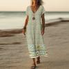 Summer Dress Women's Long Boho Beach Dress Elegant Maxi Dress V-Neck Short Sleeve Summer Tunic Dress Light Airy
