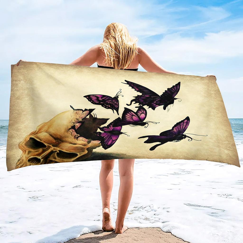Skull Print Series Seaside Vacation Beach Towel Swimming Bath Towel Microfiber Towel