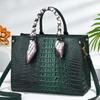 Crossbody Handheld Womens Bag With Crocodile Embossed And Silk Decoration Scarf