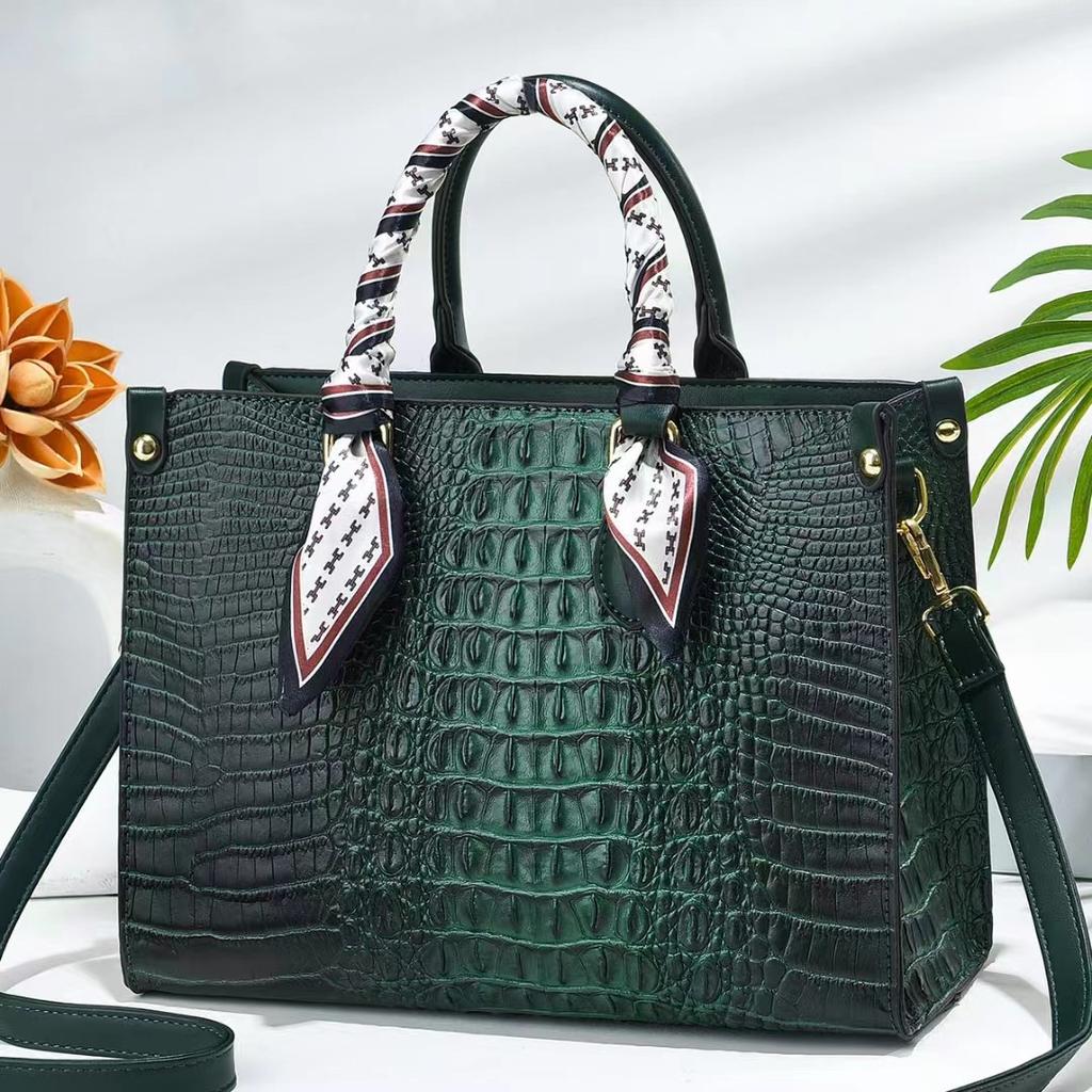 Crossbody Handheld Womens Bag With Crocodile Embossed And Silk Decoration Scarf
